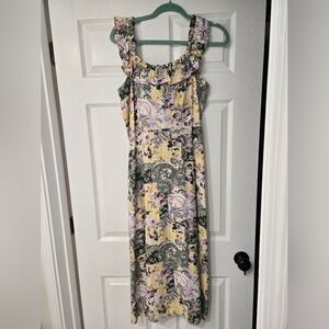 LOFT Purple & Yellow Midi Sundress Sleeveless Size 10